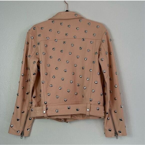 Lovers + friends pink studded heart moto leather jacket size S - Picture 6 of 16